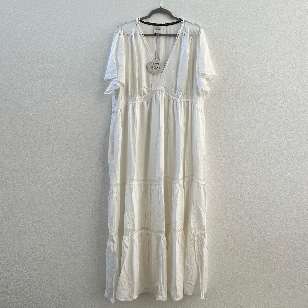NWT Knox Rose Flutter Short Sleeve Dobby A-line Dress - White, Size 2X